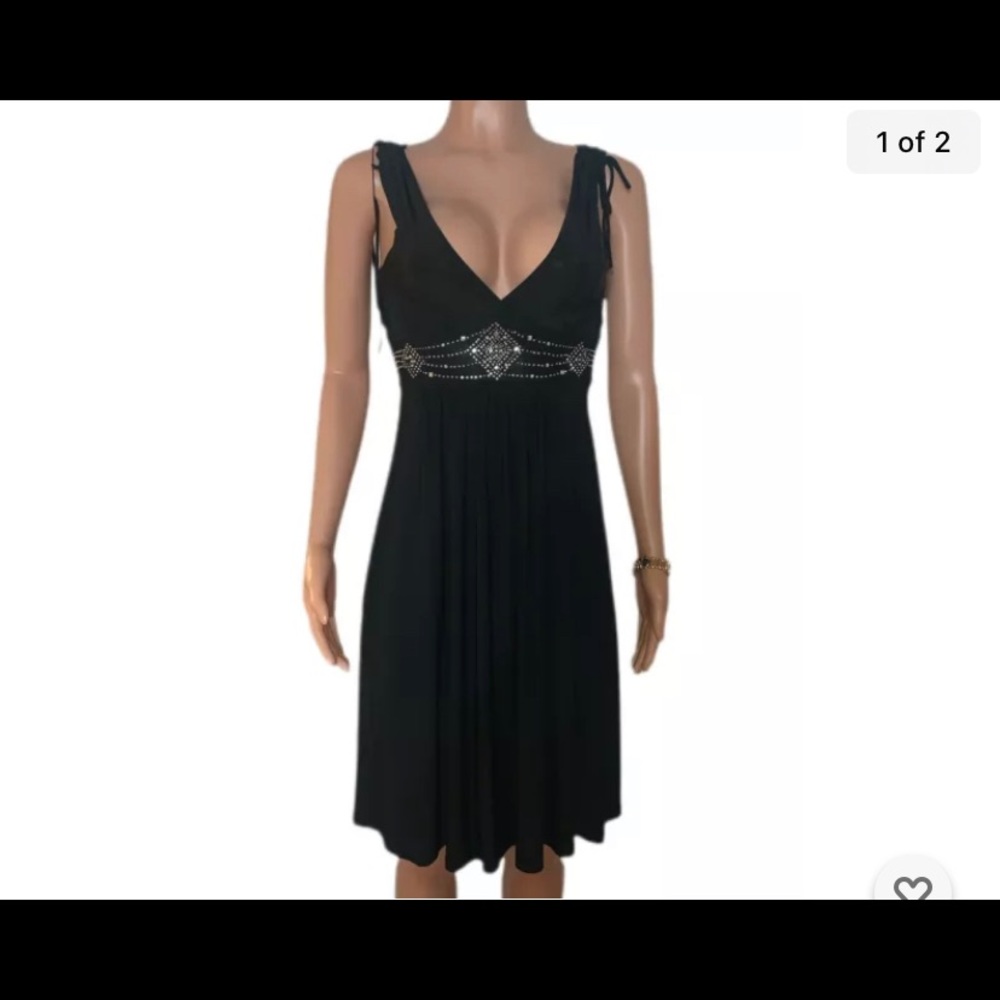 Sexy Black Empire Studded Detail Gathered strapes Cleavage Dress S Party Club
